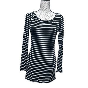WHBM Black and White Long Sleeve Stripe Tunic Top Size Small